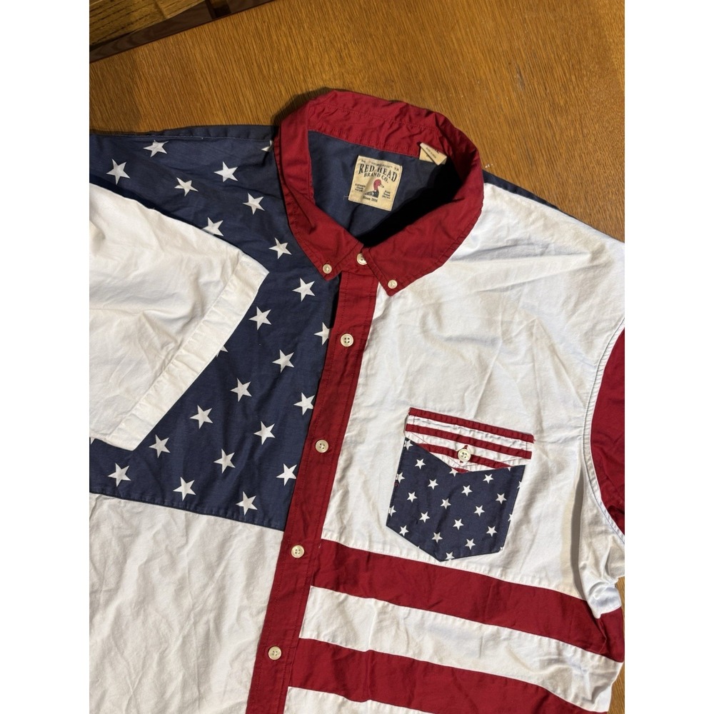 Vintage Red Head American Flag Shirt Mens 3XL Patriotic USA Button Up Cotton Y2K